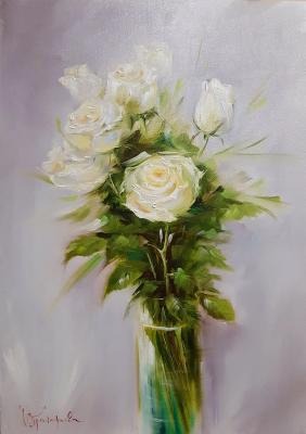 Bouquet of white roses in a glass vase (Bouquet Of Roses In A Glass Vase). Prokofeva Irina