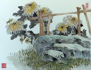 Chrysanthemums are turning white (Painting Stones). Mishukov Nikolay