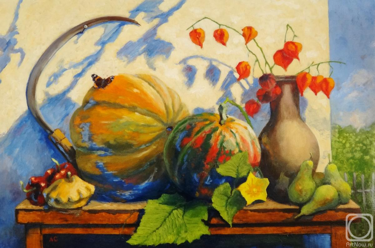 Soloviev Leonid. Still life with pumpkins and physalis