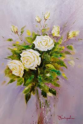 Bouquet of white roses flowers in pastel colors (Bouquet Of Roses Oil). Prokofeva Irina