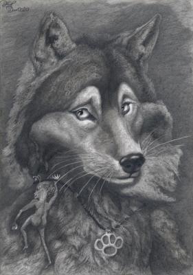 Portrait of an anthropomorphic wolf