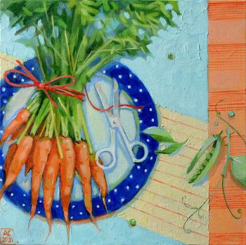 Still life with carrots and peas. Sergeeva Aleksandra