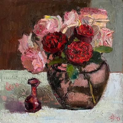 Pink petals (Red Roses In A Red Vase). Norloguyanova Arina