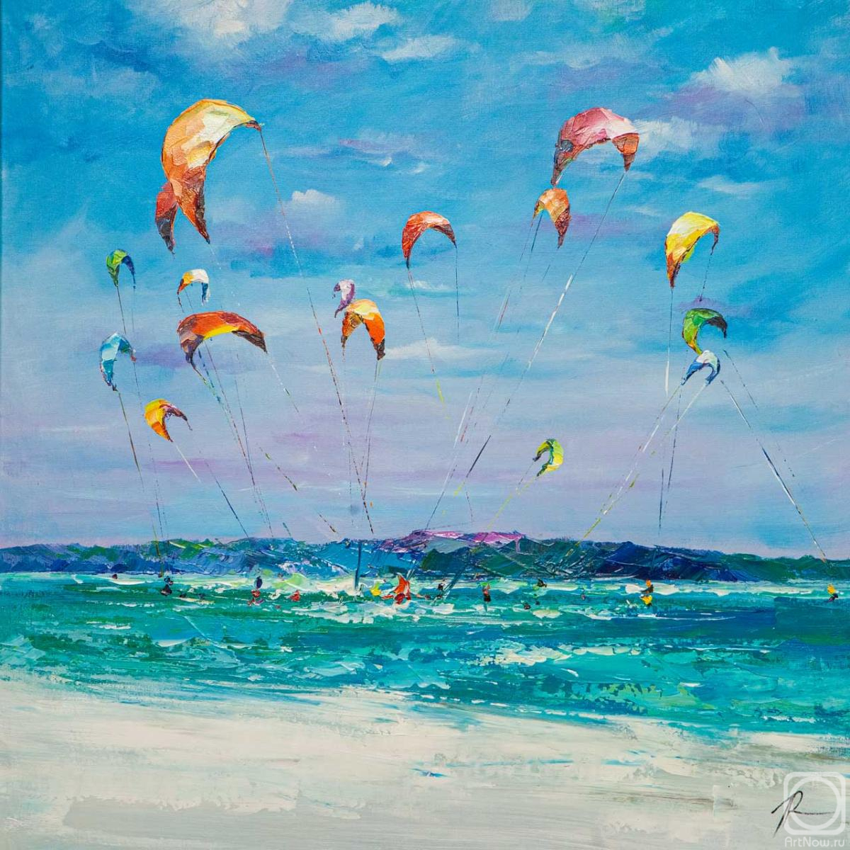 Rodries Jose. Kitesurfing in the turquoise sea
