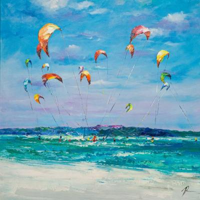 Kitesurfing in the turquoise sea. Rodries Jose