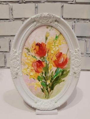 Spring bouquet of tulips with mimosa (Painting Bouquet Of Tulips). Prokofeva Irina