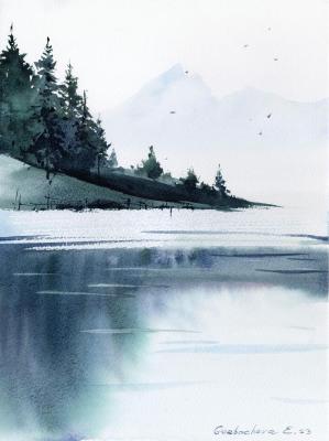 Mountain Lake #34 (Watercolor Monochrome). Gorbacheva Evgeniya
