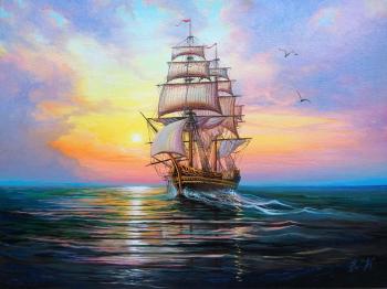 Sailboat at sea (Oil Painting To Buy Ship). Korableva Elena