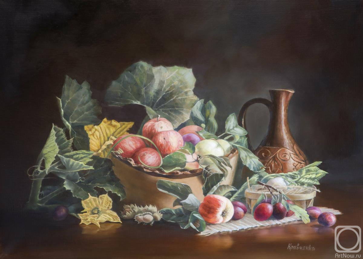 Kravchenko Yuliya. Still Life with Apples and Pumpkin Flowers