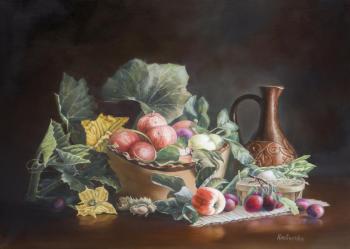 Still Life with Apples and Pumpkin Flowers (Vase With Beautiful Flowers). Kravchenko Yuliya