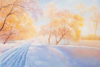 Sun on a frosty day (Winter Landscape Oil Canvas). Romm Alexandr
