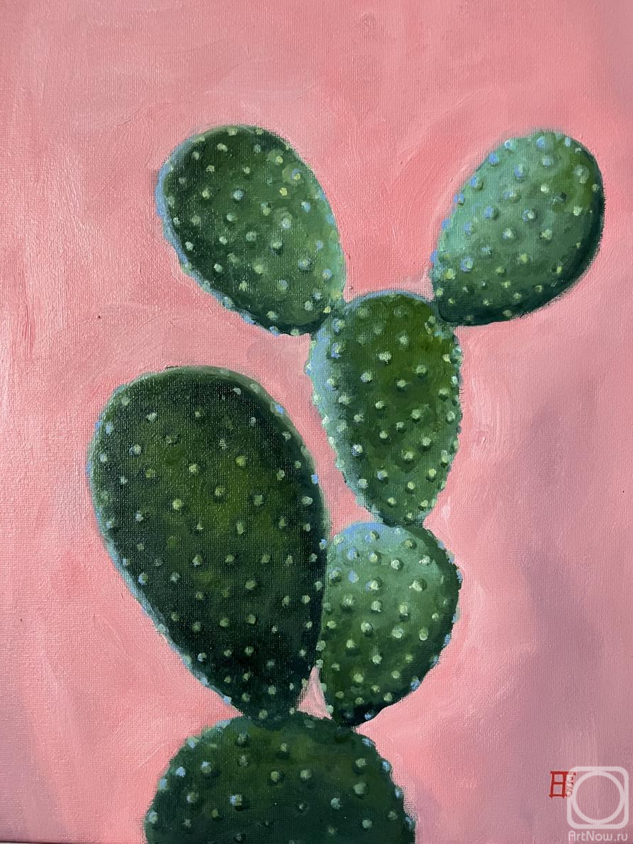 Tyunina Elena. Green cactus on pink background