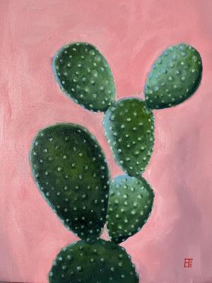 Green cactus on pink background. Tyunina Elena