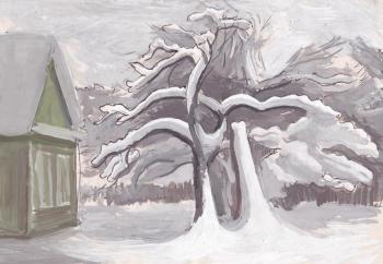 An apple tree under the snow. Mashin Igor