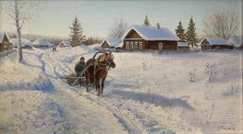 Winter day in the village (Oil Painting Of The Village). Tikunova Olga