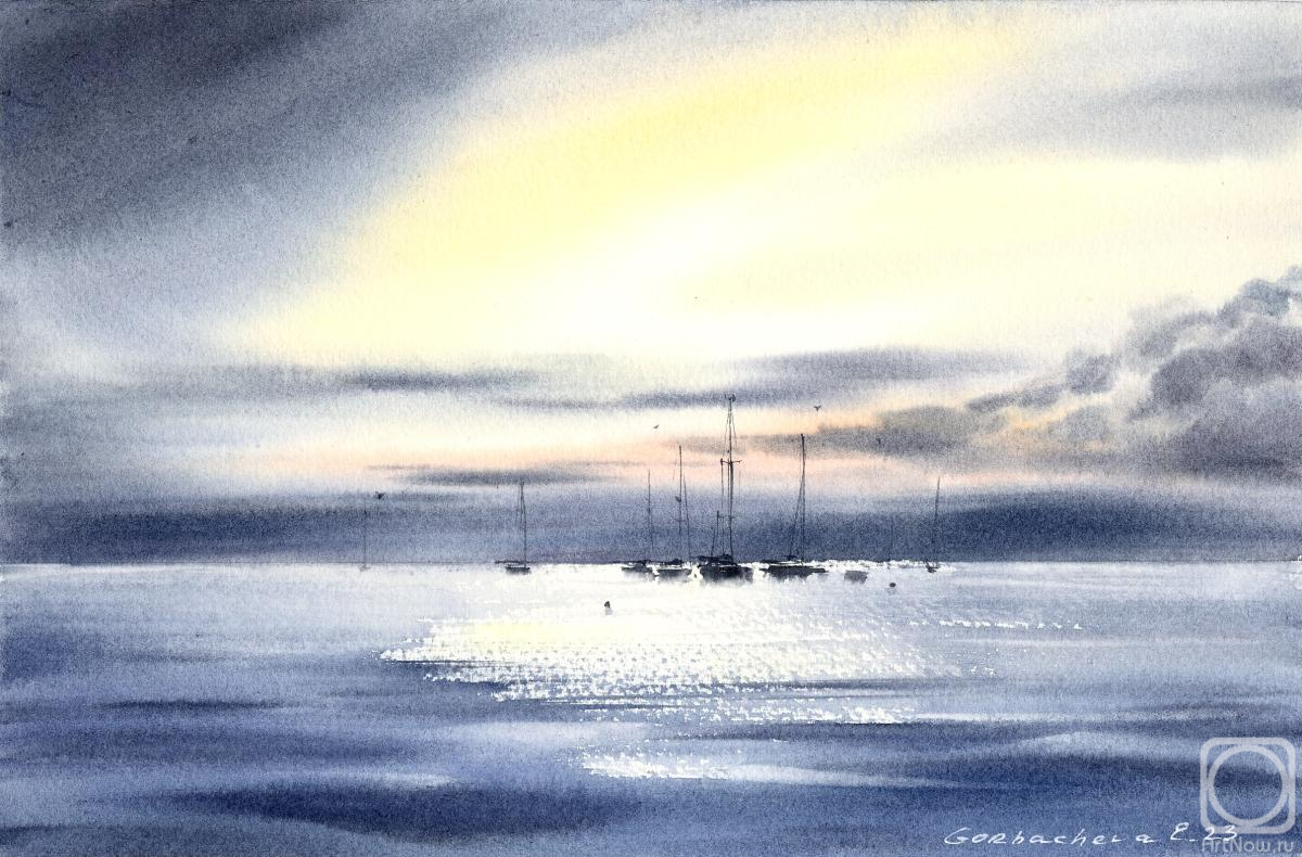 Gorbacheva Evgeniya. Yachts at sea at dawn #3