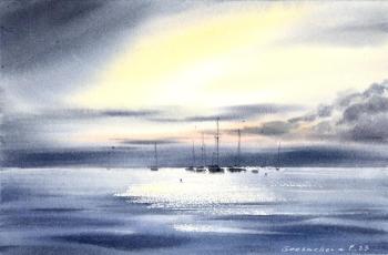 Yachts at sea at dawn #3. Gorbacheva Evgeniya