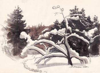 An apple tree under the snow (Graphics For The Collection). Mashin Igor