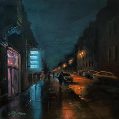 On Rubinstein Street at night. Movsisyan Tigran