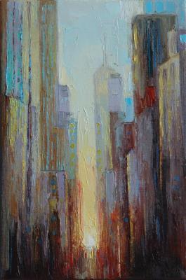 Metropolis at sunset (Painting Palette Knife City). Vestnikova Ekaterina