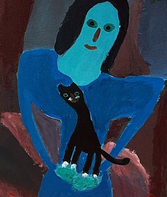 Girl with a cat (Portrait With A Cat). Jelnov Nikolay
