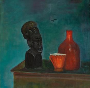 An African figurine and a red cup. Interpretation by R. R. Falck. Mahotkina Larisa