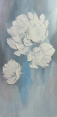 White textured flowers on blue (White Peony). Skromova Marina