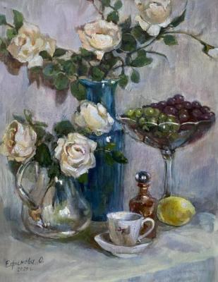 Roses and Blue Vase (Still Life From Nature). Efimova Olga