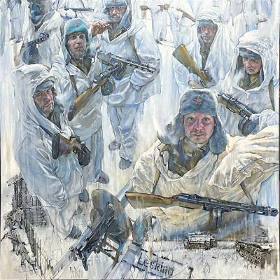 Dedicated to the soldiers of the separate ski battalion of the 29th Guards Rifle Division, their feat in the battle for the village of Leskino in February 1943 (Maskhalat). Vechkanov Prokhor