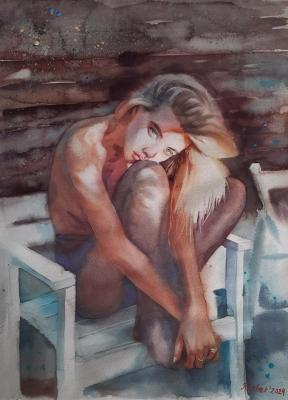 A girl in nylon tights (A Woman On A Bench). Kucheryavchuk Yana