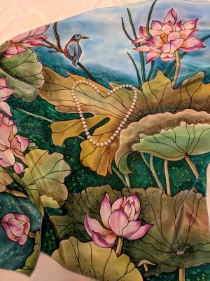 Lotuses and Birds (Batik Scarf) (). Moskvina Tatiana