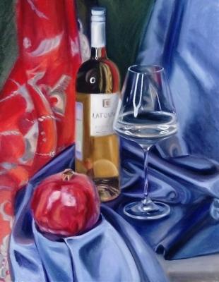 The still life painting in red and blue colours. Chernousova Darya