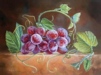 Grapes After The Rain And A Butterfly (Butterfly Summer Oil Painting). Kravchenko Yuliya