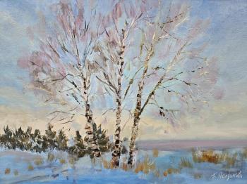 Birches on the shore of the White Sea (Landscape Christmas). Polzikova Oksana