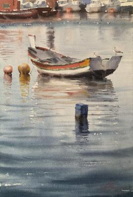 Seagull Boat (Watercolor Painting Sea). Gomzina Galina
