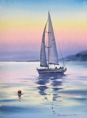 Yacht in the sea at sunset #8. Gorbacheva Evgeniya