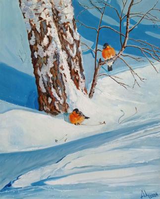 Bullfinches in the sun (Tree Shadows). Tsygankov Alexander