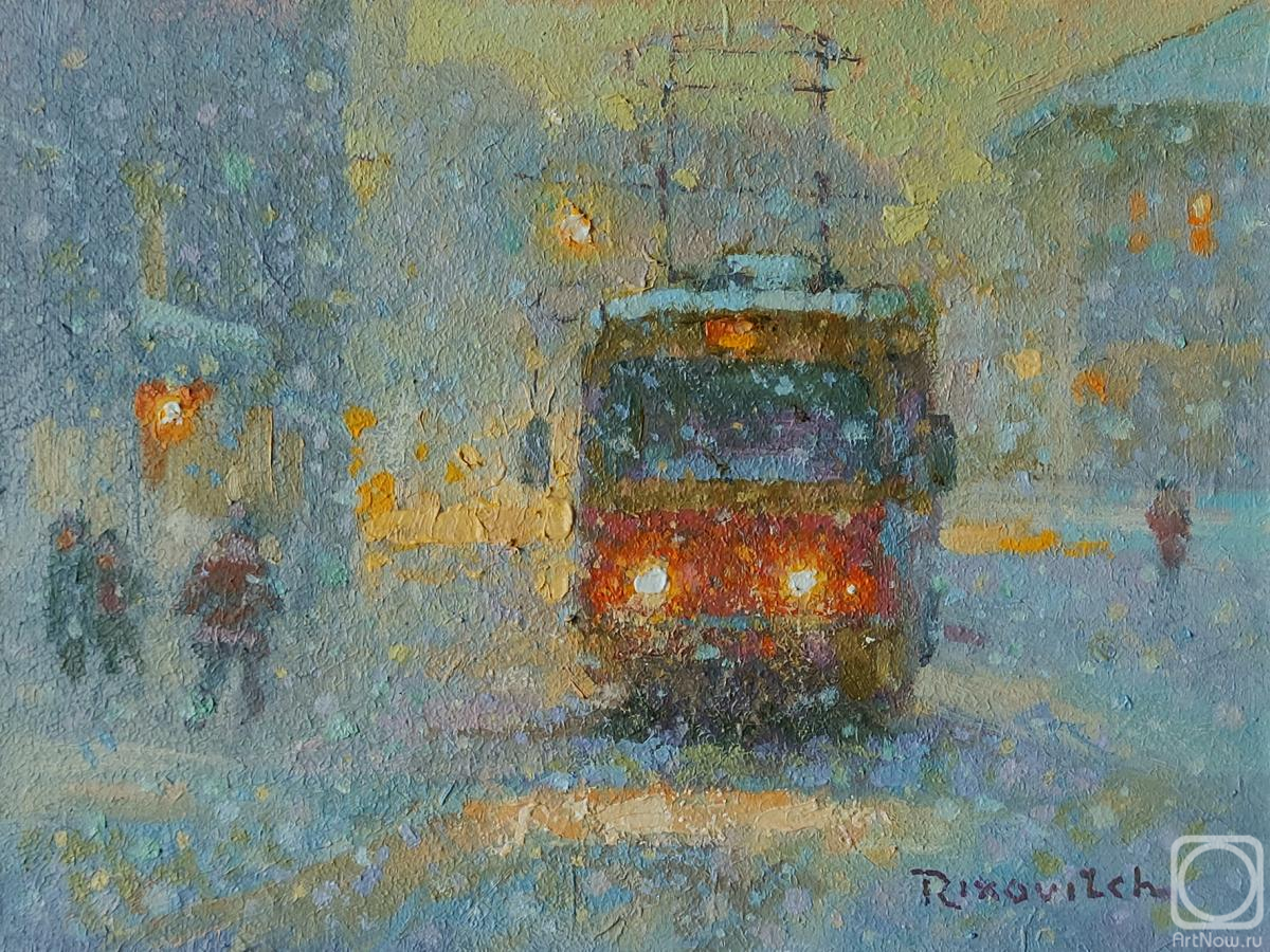 Volkov Sergey. Red Tram in a Snowstorm