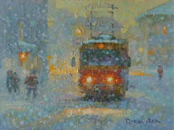 Red Tram in a Snowstorm. Volkov Sergey