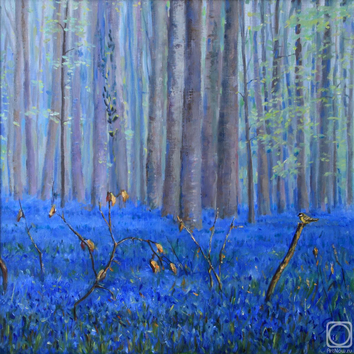 Semenov Andrey. Spring landscape, spring flowers,forest,early foliage, blue flowers,cobalt blue, emerald green Spring greens