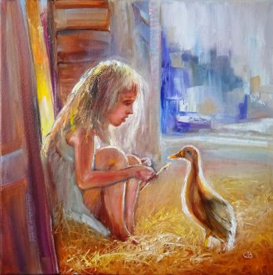 Girl with a gosling (Painting For Nursery). Razumova Svetlana