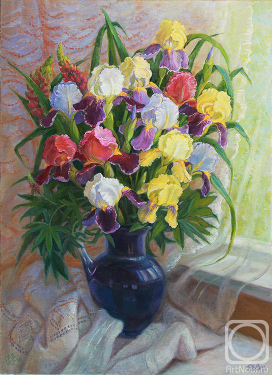 Shumakova Elena. Irises in a blue vase