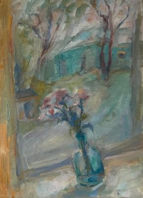 Still life with flowers and houses