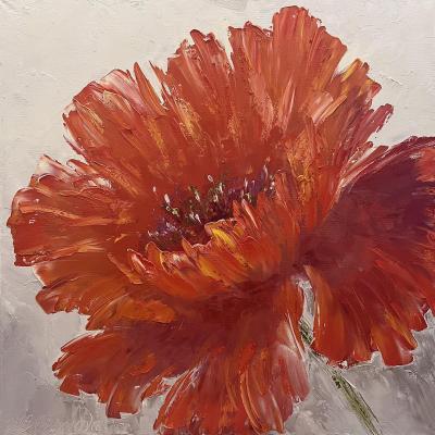 Oil painting with red poppy (Flower Field). Skromova Marina