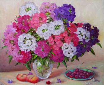 Phlox and cherries (Phlox Painting In A Vase). Razumova Svetlana