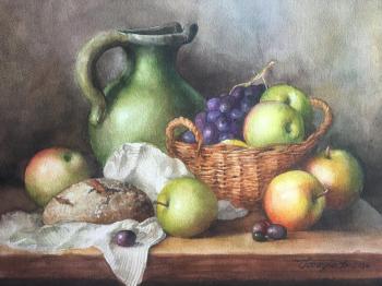 Still life painting with the vase, watercolor on the paper ARCHE 300 (Still Life Painting With Apples). Gogadze Valeri
