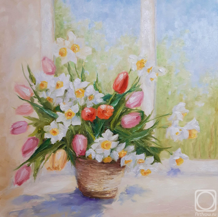 Prokofeva Irina. Bouquet of tulips with daffodils