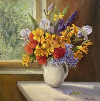 Outside the window, the rain made a noise (Vase With The Flowers). Tikunova Olga