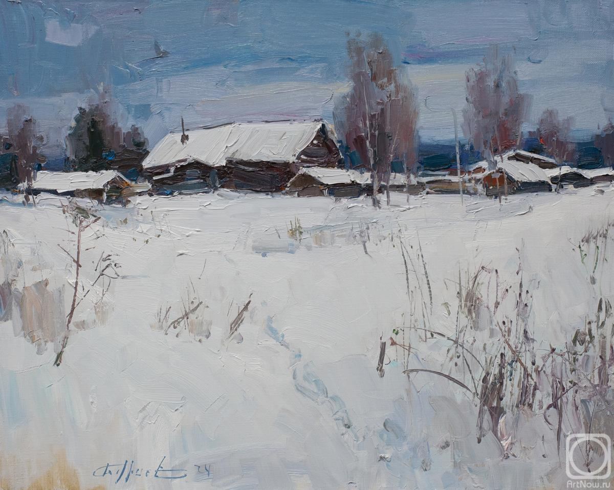 Burtsev Evgeny. The village of Watcha, winter, field