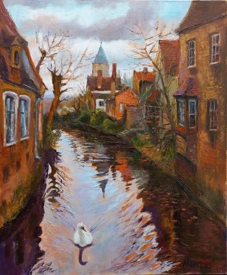 Old canal in Bruges (Swan Canal). Martens Helen